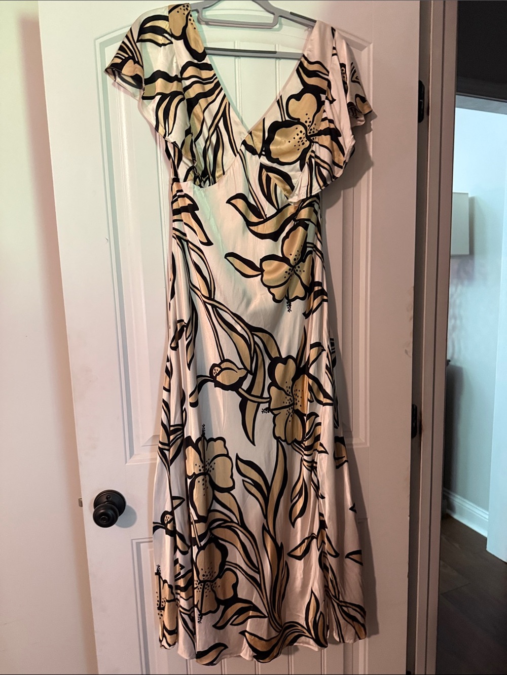 White House Black Market Cream Floral Midi Dress with Black and Tan Print